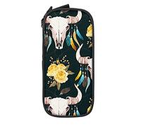 Oudrspo Pencil Case Big Capacity Death Bull Skull Flower Geometric Black Pencil Box Pen Pouch for Middle/High School Office College Adult Girl and Boy