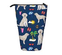 Oudrspo Pencil Case, Cute Standing Pencil Pouch, Retractable Pencil Holder Case, Golden Retriever Stationery Organizer Bag