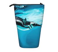 Oudrspo Pencil Case, Cute Standing Pencil Pouch, Retractable Pencil Holder Case, Humboldt Penguin Stationery Organizer Bag