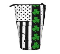 Oudrspo Pencil Case, Cute Standing Pencil Pouch, Retractable Pencil Holder Case, Irish American Flag Stationery Organizer Bag