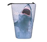 Oudrspo Pencil Case, Cute Standing Pencil Pouch, Retractable Pencil Holder Case, Jumping Shark Stationery Organizer Bag