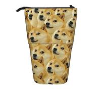 Oudrspo Pencil Case, Cute Standing Pencil Pouch, Retractable Pencil Holder Case, Mr Doge Meme Stationery Organizer Bag