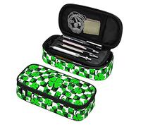 Oudrspo Pencil Pouch for Girls Boys Shamrocks Green Leaf Clover Pen Cases Large Capacity Pencil Bag Portable Pen Stationery Box Printed Travel Makeup Storage Bag with Zipper & Mesh Pocket
