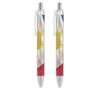 Oudrspo Philippines And U.S. Flag Ballpoint Retractable Pen 0.5mm Smooth Writing Black Ink Ball Point Note Taking Accessories For Office 2 PCS