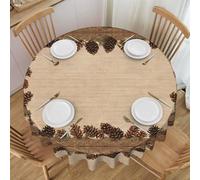 Oudrspo Pine Cone Border Print Round Tablecloth - 60 Inch, Water Resistant Washable Polyester Table Cloth for Buffet Table, Holiday Party, Dinner, Wedding
