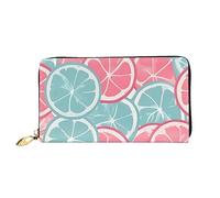 Oudrspo Pink Blue Citrus Slices Women's Long Zipper Wallet, 7.48x4.13 Inches, Comes with Credit Card Slots Inside, Lightweight and Durable.
