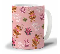 Oudrspo Pink Brown Coffee Mug, Western Christmas Gingerbread Man Horseshoe Poinsettia Pink Tea Cup for Women and Men, Gifts for Mother's DayGift Graduation Gift