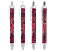 Oudrspo Pink Leopard Gaze Ballpoint Pen Retractable Writing Smooth Black Ink Ball Point Pens Office Supplies 4 PCS
