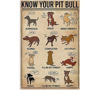 Oudrspo Pit Bull Body Language Knowledge Metal Tin Signs Vintage Know Your Pit Bull Posters Home Pet Shop Room Wall Art Decor Plaque 12x16 Inches