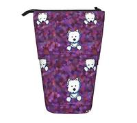 Oudrspo Pocket Westies Quilting Square Pencil Case,Stand Pencil Pouch,Telescopic Pencil Case Stand Pencil Holder Pen Bag