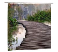 Oudrspo Polyester Fabric Shower Curtain - 70x70 Inch with Metal Grommets, Artistic Privacy Design, Wood Path in The Plitvice National Park in Autumn