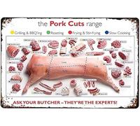 Oudrspo Pork Cuts Butcher Chart Vintage Metal tin Sign Art Plaque Wall Decor Look Funny Gifts for Home Kitchen Garage Bathroom Farm Garden Bar Cafe Metal Posters 8x12 Inch