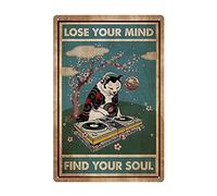 Oudrspo Poster Djing Music Cat Of Find Your Soul Style Retro Metal Tin Signs For Street Garage Family Music Hall Cafe Bar Man Cave Farm Wall Decor Vintage Metal Sign
