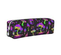 Oudrspo Psychedelic Mushroom Magic Neon Pencil Pouch Round Pen Case Portable Pencil Bag Leather Organizer with Zipper Cosmetic Pouch Bag