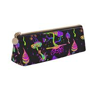 Oudrspo Psychedelic Mushroom Magic Neon Pencil Pouch Triangle Pen Case Portable Pencil Bag Leather Organizer with Zipper Cosmetic Pouch Bag