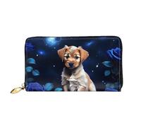 Oudrspo Puppy Blue Rose Women's Long Zipper Wallet, 7.48x4.13 Inches, Comes with Credit Card Slots Inside, Lightweight and Durable.
