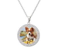 Oudrspo Puppy Dog Yellow Ducklings Pendant Necklace for Women Diamond Necklaces Circle