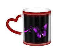 Oudrspo Purple and Black Butterfly Coffee Mug with Handle 12 Oz, Heat Sensitive Color Changing Mug in The Sky Ceramic Tea Cup, Magic Funny Art Mugs, Porcelain Cup Birthday Gift for Women Men Red