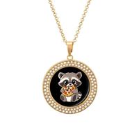 Oudrspo Raccoon Eating Pizza Pendant Necklace for Women Diamond Necklaces Circle