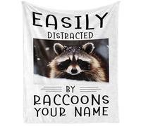 Oudrspo Raccoon Throw Blanket, 50" x 40" Flannel Cute Raccoons Themed Stuffed Animal White Throw, Soft Nap Throw Blanket for Home, Office for Boys Girls Women Raccoon Lovers Gifts