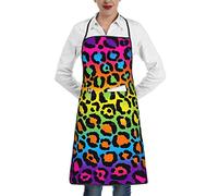 Oudrspo Rainbow Leopard Print Polyester Apron With Pocket Hem, Unisex, Perfect For Supermarket Kitchen Baking And Grilling