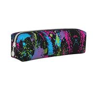 Oudrspo Rainbow of Neon Paint Splatters Pencil Pouch Round Pen Case Portable Pencil Bag Leather Organizer with Zipper Cosmetic Pouch Bag