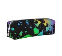 Oudrspo Rainbow of Neon Paint Splatters Pencil Pouch Round Pen Case Portable Pencil Bag Leather Organizer with Zipper Cosmetic Pouch Bag