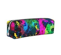 Oudrspo Rainbow of Neon Paint Splatters Pencil Pouch Round Pen Case Portable Pencil Bag Leather Organizer with Zipper Cosmetic Pouch Bag