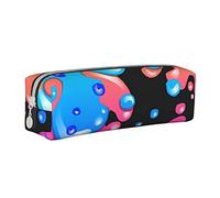 Oudrspo Rainbow of Neon Paint Splatters Pencil Pouch Round Pen Case Portable Pencil Bag Leather Organizer with Zipper Cosmetic Pouch Bag