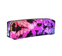 Oudrspo Rainbow of Neon Paint Splatters Pencil Pouch Round Pen Case Portable Pencil Bag Leather Organizer with Zipper Cosmetic Pouch Bag