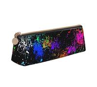 Oudrspo Rainbow of Neon Paint Splatters Pencil Pouch Triangle Pen Case Portable Pencil Bag Leather Organizer with Zipper Cosmetic Pouch Bag