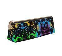 Oudrspo Rainbow of Neon Paint Splatters Pencil Pouch Triangle Pen Case Portable Pencil Bag Leather Organizer with Zipper Cosmetic Pouch Bag