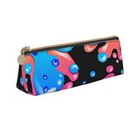 Oudrspo Rainbow of Neon Paint Splatters Pencil Pouch Triangle Pen Case Portable Pencil Bag Leather Organizer with Zipper Cosmetic Pouch Bag