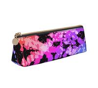 Oudrspo Rainbow of Neon Paint Splatters Pencil Pouch Triangle Pen Case Portable Pencil Bag Leather Organizer with Zipper Cosmetic Pouch Bag