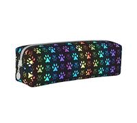 Oudrspo Rainbow Paw Footprint Animal Pattern Pencil Pouch Round Pen Case Portable Pencil Bag Leather Organizer with Zipper Cosmetic Pouch Bag