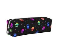 Oudrspo Rainbow Paw Footprint Animal Pattern Pencil Pouch Round Pen Case Portable Pencil Bag Leather Organizer with Zipper Cosmetic Pouch Bag