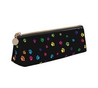 Oudrspo Rainbow Paw Footprint Animal Pattern Pencil Pouch Triangle Pen Case Portable Pencil Bag Leather Organizer with Zipper Cosmetic Pouch Bag