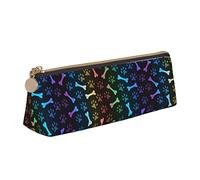 Oudrspo Rainbow Paw Footprint Animal Pattern Pencil Pouch Triangle Pen Case Portable Pencil Bag Leather Organizer with Zipper Cosmetic Pouch Bag