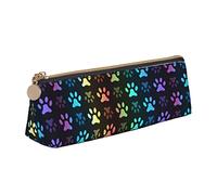 Oudrspo Rainbow Paw Footprint Animal Pattern Pencil Pouch Triangle Pen Case Portable Pencil Bag Leather Organizer with Zipper Cosmetic Pouch Bag