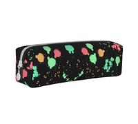 Oudrspo Rainbow Splatter Neon On Dark Pencil Pouch Round Pen Case Portable Pencil Bag Leather Organizer with Zipper Cosmetic Pouch Bag