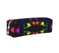 Oudrspo Rainbow Splatter Neon On Dark Pencil Pouch Round Pen Case Portable Pencil Bag Leather Organizer with Zipper Cosmetic Pouch Bag