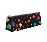 Oudrspo Rainbow Splatter Neon On Dark Pencil Pouch Triangle Pen Case Portable Pencil Bag Leather Organizer with Zipper Cosmetic Pouch Bag