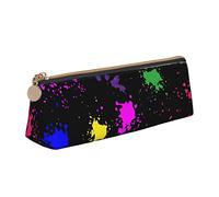 Oudrspo Rainbow Splatter Neon On Dark Pencil Pouch Triangle Pen Case Portable Pencil Bag Leather Organizer with Zipper Cosmetic Pouch Bag