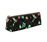 Oudrspo Rainbow Splatter Neon On Dark Pencil Pouch Triangle Pen Case Portable Pencil Bag Leather Organizer with Zipper Cosmetic Pouch Bag