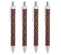 Oudrspo Red And Green Tartan Pattern Retractable Ballpoint Pens Black Gel Ink Pen Smooth Writing for Office Home Work