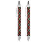 Oudrspo Red And Green Tartan Pattern Retractable Ballpoint Pens Black Gel Ink Pen Smooth Writing for Office Home Work