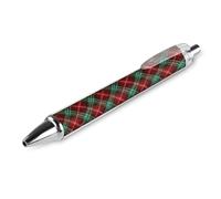 Oudrspo Red And Green Tartan Pattern Retractable Ballpoint Pens Black Gel Ink Pen Smooth Writing for Office Home Work