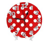Oudrspo Red and White Polka Dot Wall Clock Silent Non-Ticking Round Wall Clock Bathroom Kitchen Clock 10in
