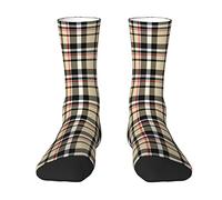 Oudrspo Red Beige Black White Squares Tartan Plaid Pattern Men & Women Crew Socks,Tartan Plaid Novelty Fashion Casual Crew Tube Sock Athletic Sports Dress Socks
