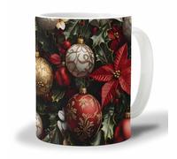 Oudrspo Red Black Coffee Mug, Poinsettia Holly Leaves Christmas Ornaments Red White Tea Cup for Women and Men, Gifts for Mother's DayGift Graduation Gift